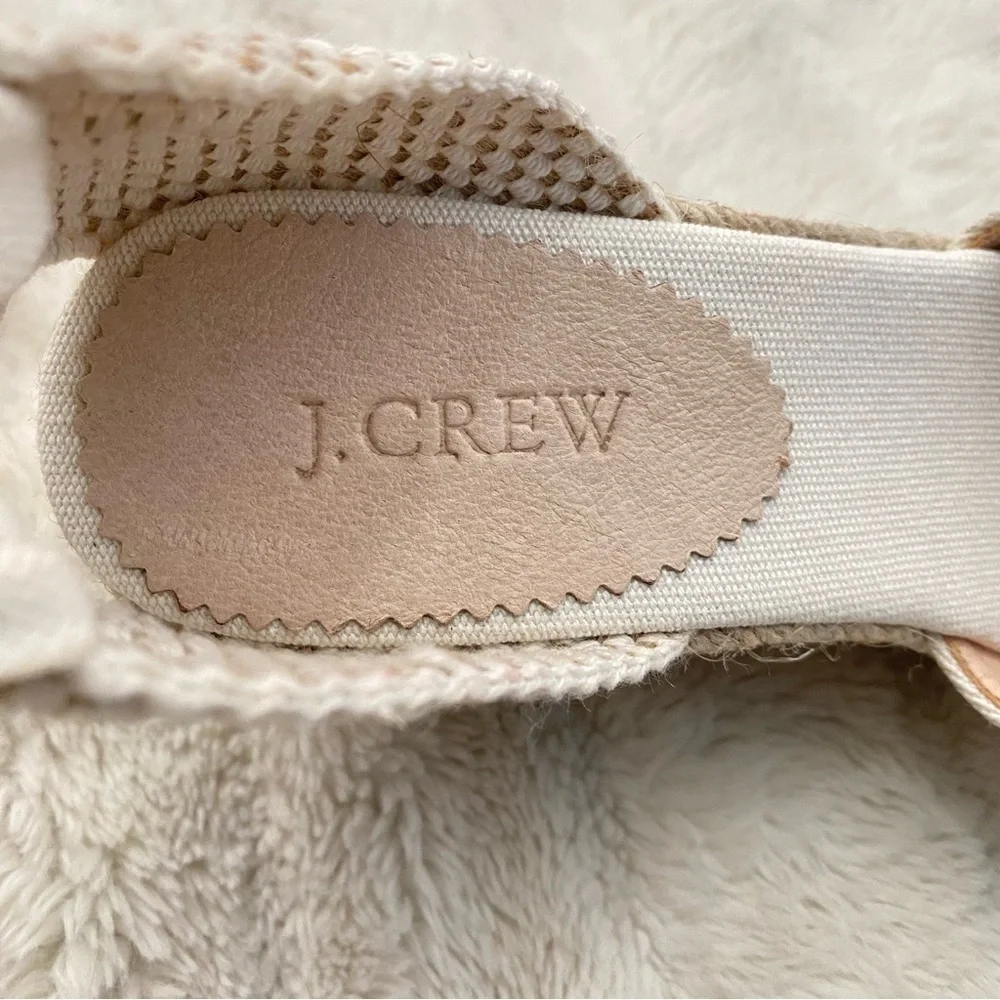 J. Crew Cream Round Toe Canvas Espadrille Wedges Size 9.5 Made in Spain